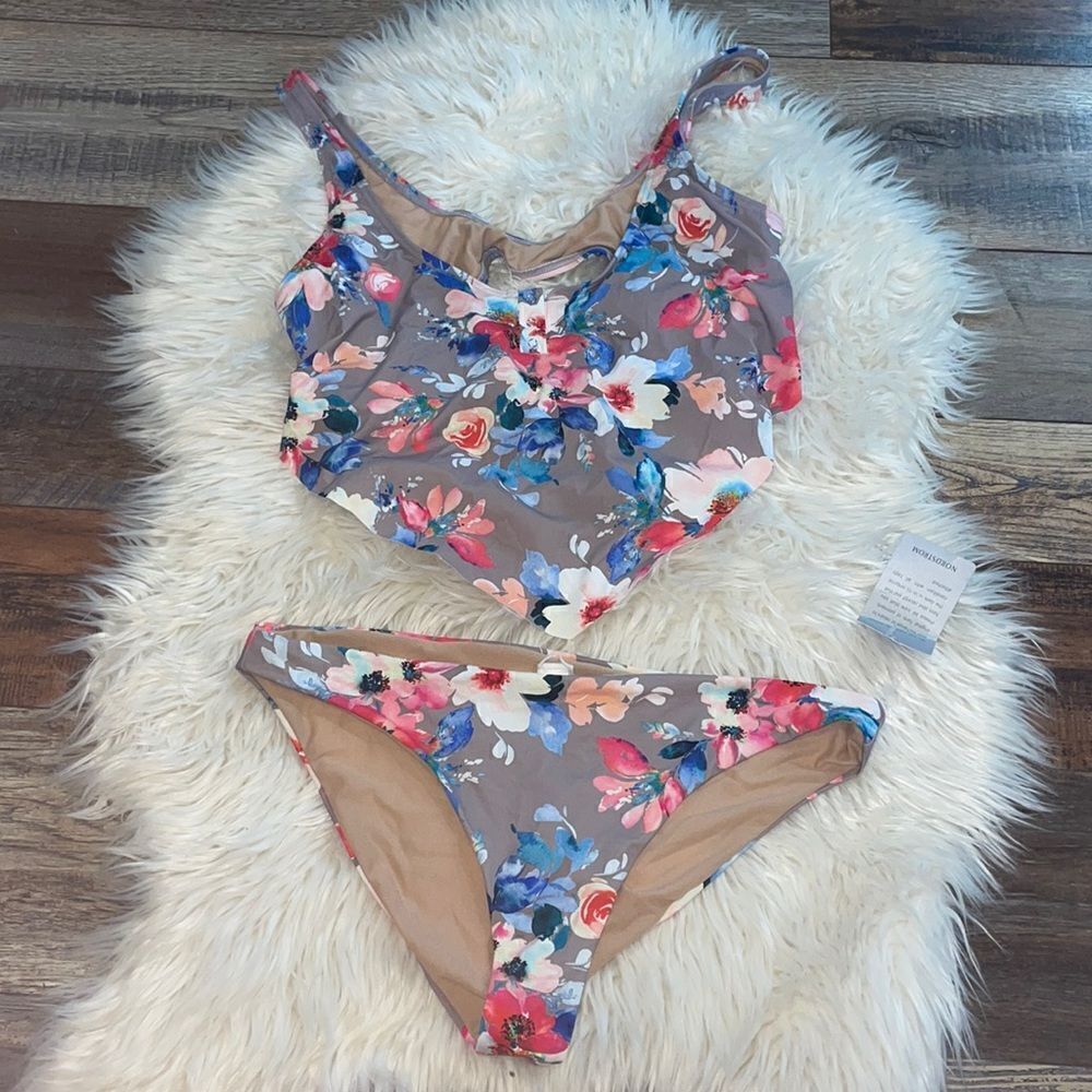 VYB Gray Floral 2 piece swim suit